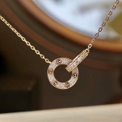 [Luxery]LOVE 7.6MM NECKLACE ROSE GOLD AND SILVER  FULL DIAMOND