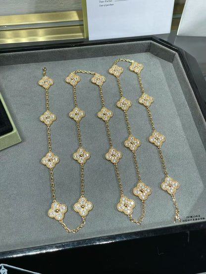 [Luxery]CLOVER 20 MOTIFS FULL-DIAMOND NECKLACE