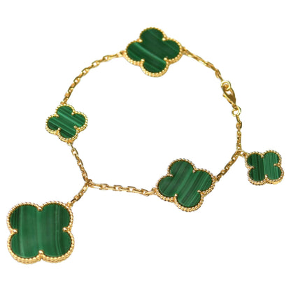 [Luxery]MAGIC CLOVER MALACHITE GOLD BRACELET 5 MOTIFS
