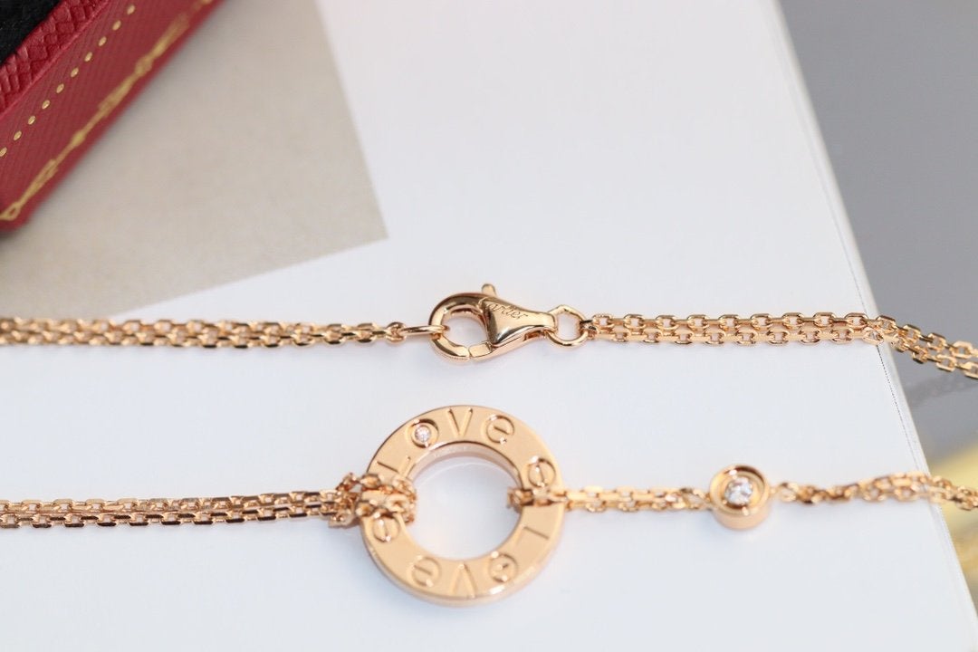 [Luxery]LOVE NECKLACE ADJUSTABLE ROSE GOLD 2 DIAMOND