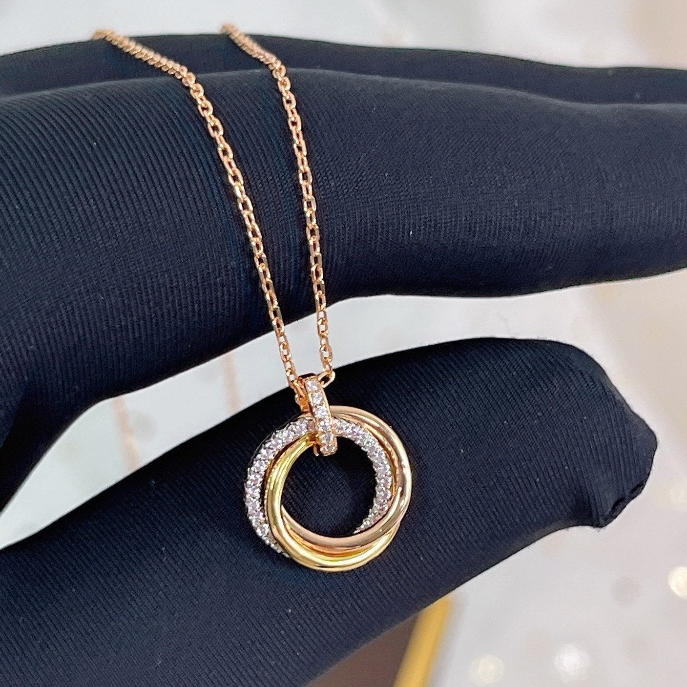 [Luxery]TRINITY NECKLACE SILVER GOLD PINK GOLD DIAMONDS