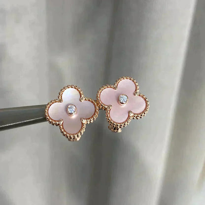[Luxery]CLOVER MEDIUM 1 MOTIFS  PINK MOP DIAMOND EARRINGS