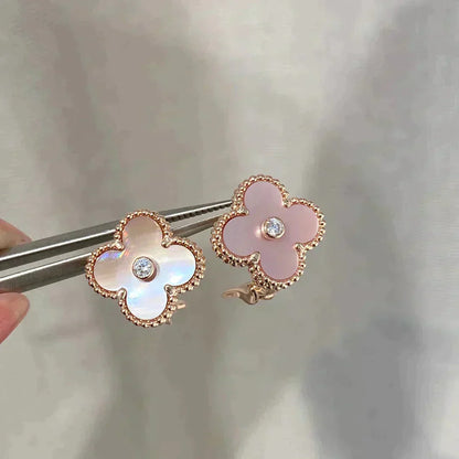 [Luxery]CLOVER MEDIUM 1 MOTIFS  PINK MOP DIAMOND EARRINGS
