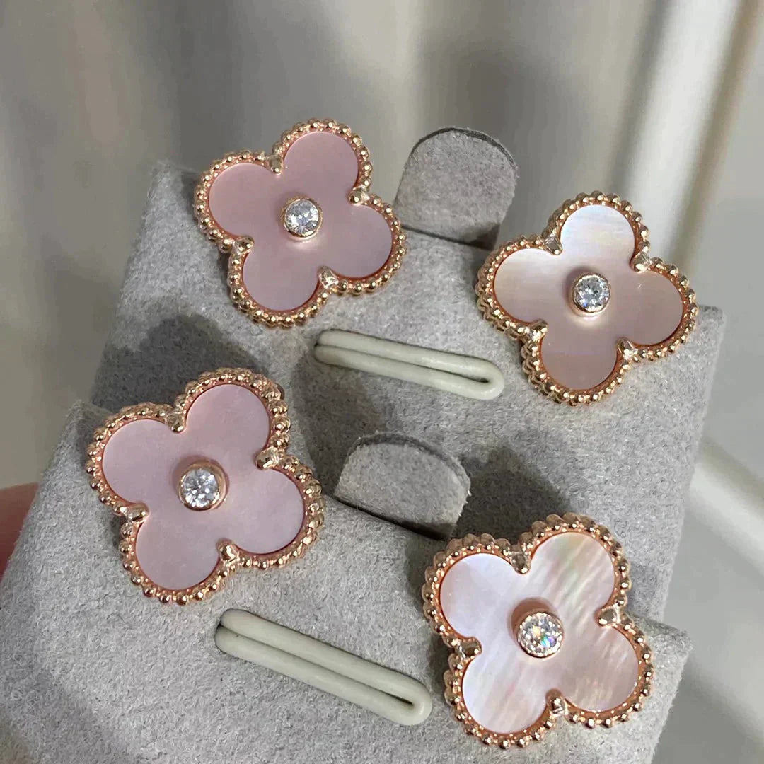 [Luxery]CLOVER MEDIUM 1 MOTIFS  PINK MOP DIAMOND EARRINGS