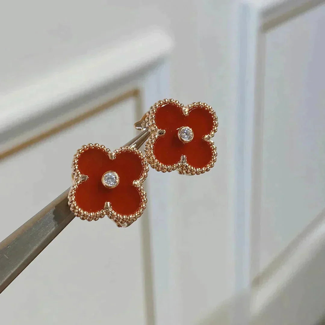 [Luxery]CLOVER MEDIUM 1 MOTIFS CARNELIAN  DIAMOND earrings