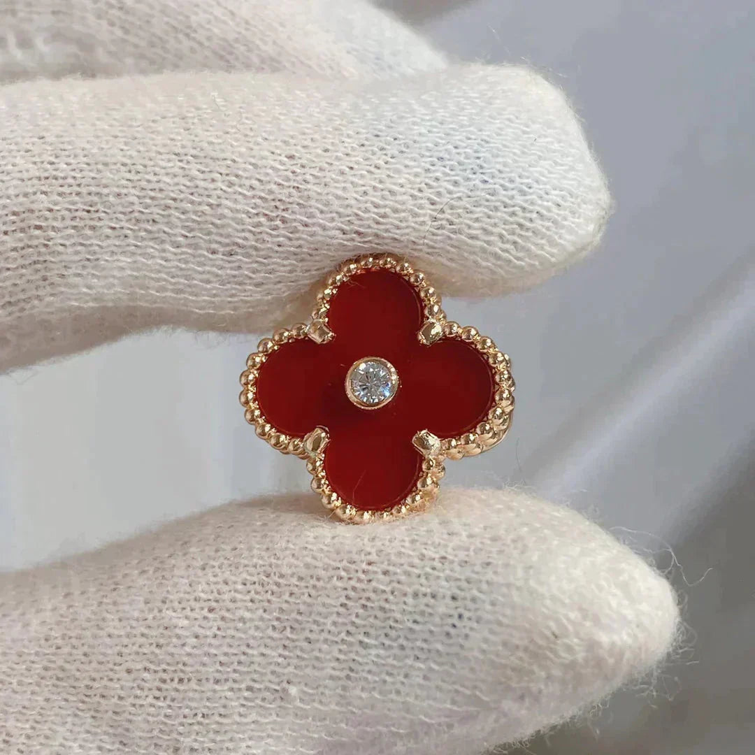 [Luxery]CLOVER MEDIUM 1 MOTIFS CARNELIAN  DIAMOND earrings