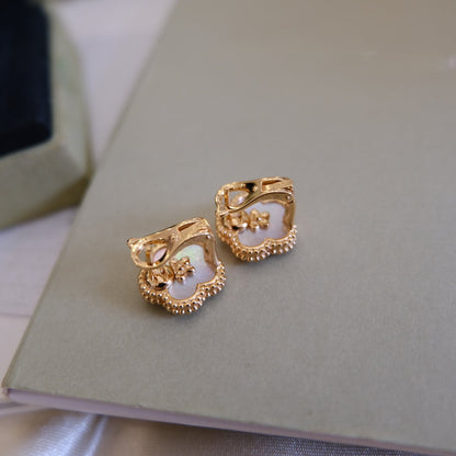 [Luxery]LUCKY PINK GOLD WHITE MOP EARRINGS