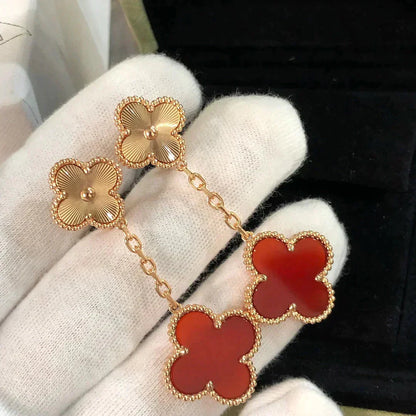 [Luxery]CLOVER 2 MOTIF  LASER CARNELIAN EARRINGS