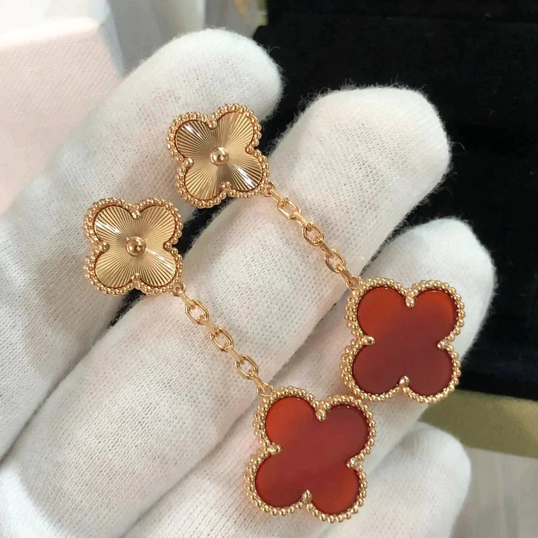 [Luxery]CLOVER 2 MOTIF  LASER CARNELIAN EARRINGS