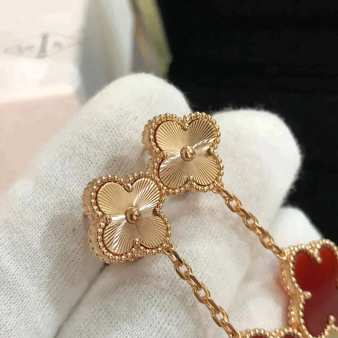 [Luxery]CLOVER 2 MOTIF  LASER CARNELIAN EARRINGS