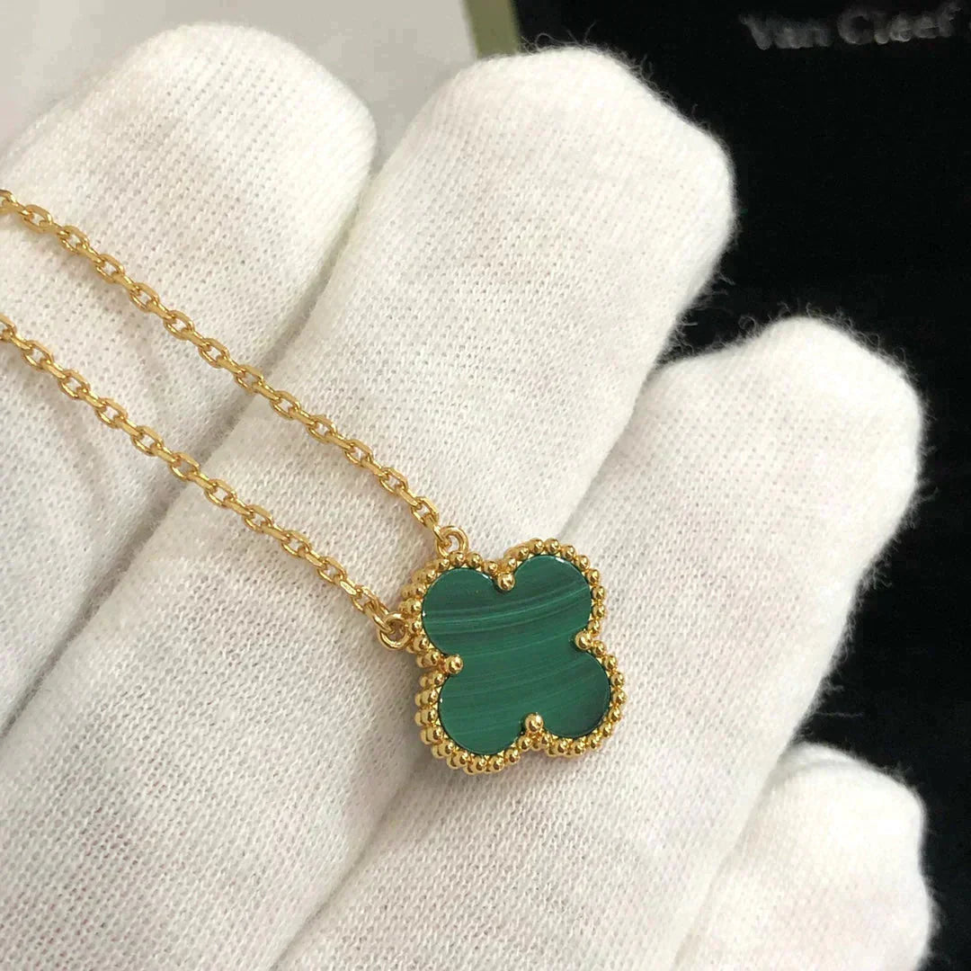 [Luxery]CLOVER 15MM MALACHITE SINGLE FLOWER  NECKLACE