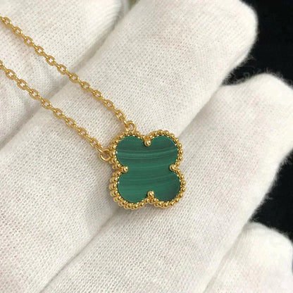 [Luxery]CLOVER 15MM MALACHITE SINGLE FLOWER  NECKLACE