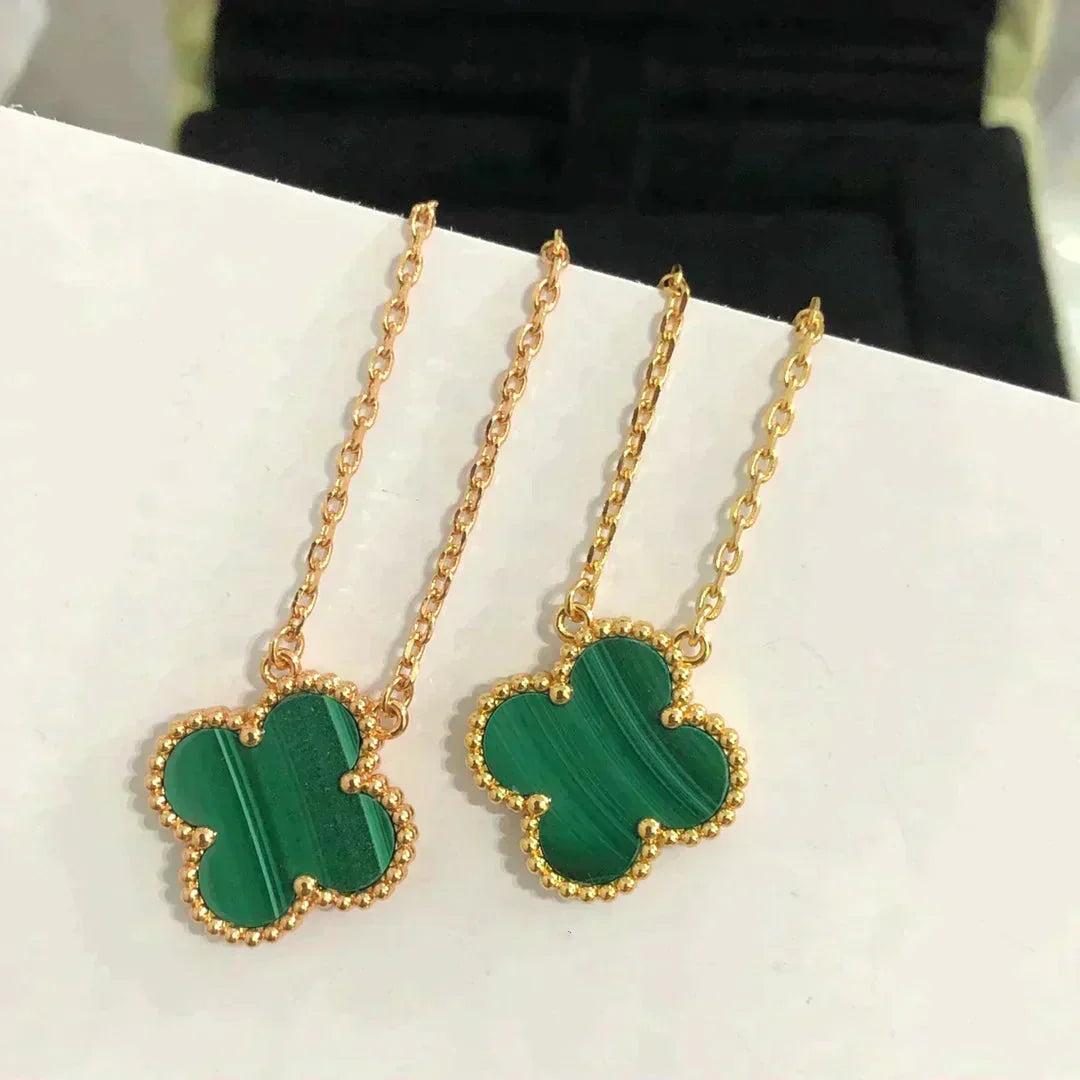 [Luxery]CLOVER 15MM MALACHITE SINGLE FLOWER  NECKLACE