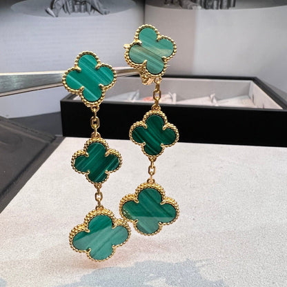 [Luxery]CLOVER MALACHITE 3 MOTIFS GOLD