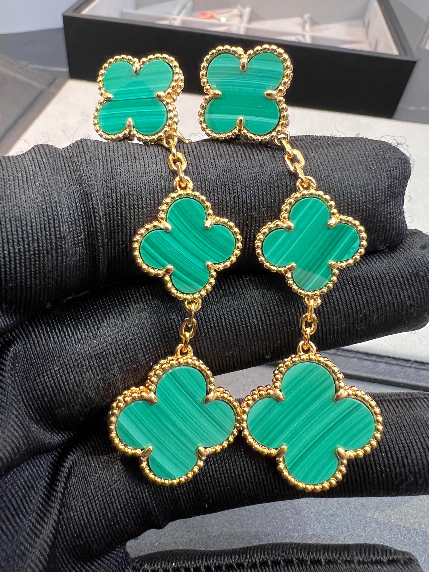 [Luxery]CLOVER MALACHITE 3 MOTIFS GOLD