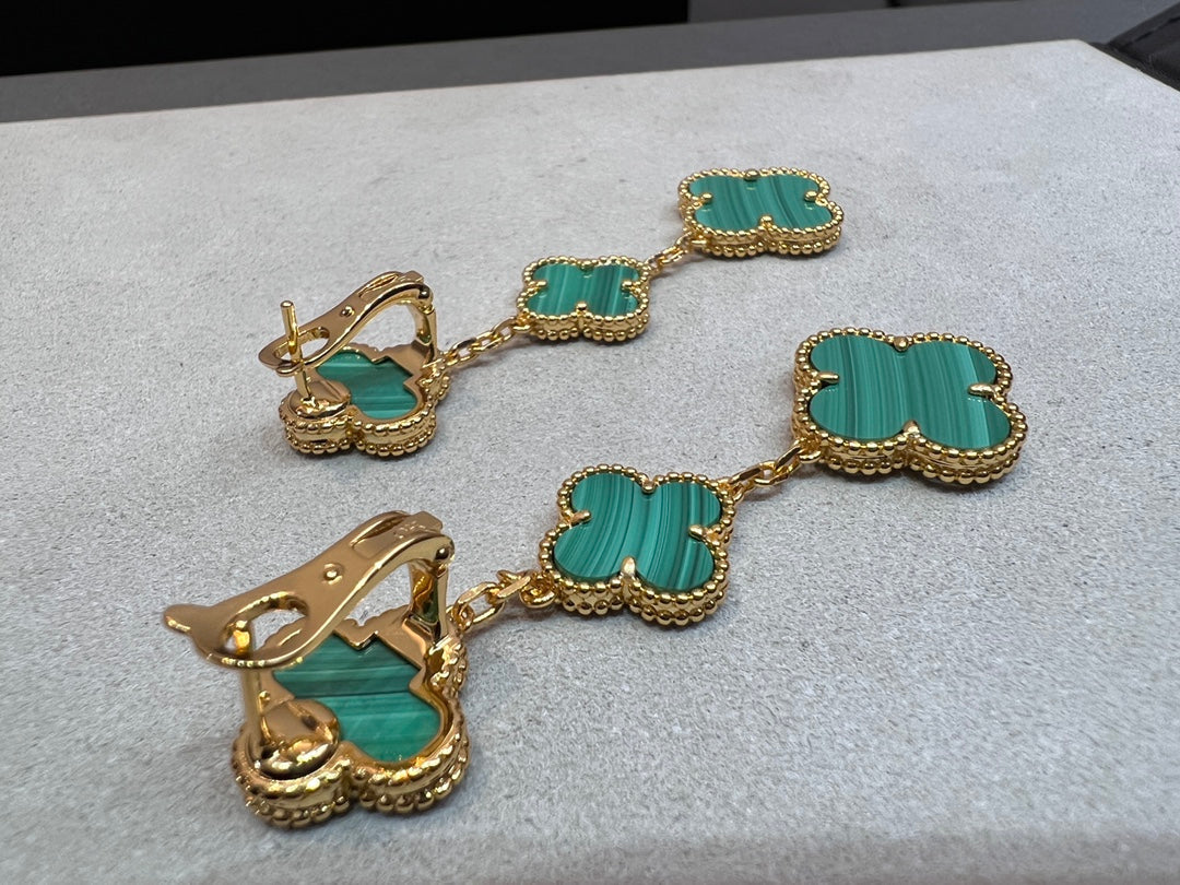 [Luxery]CLOVER MALACHITE 3 MOTIFS GOLD