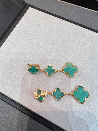[Luxery]CLOVER MALACHITE 3 MOTIFS GOLD