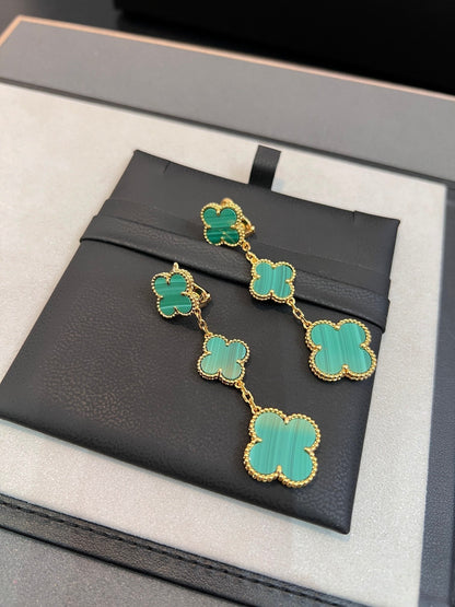 [Luxery]CLOVER MALACHITE 3 MOTIFS GOLD