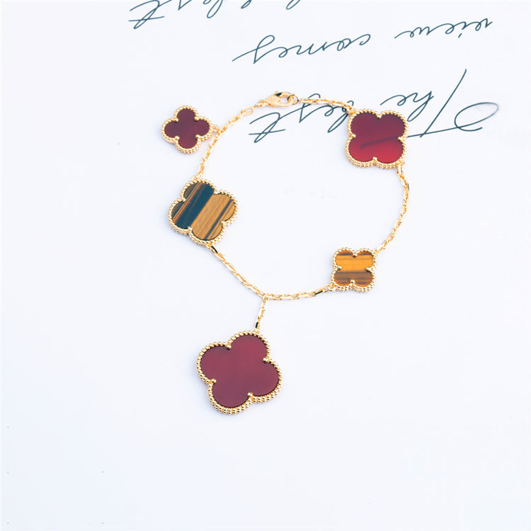 [Luxery]CLOVER BRACELET 5 MOTIFS CARNELIAN TIGER EYE