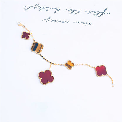 [Luxery]CLOVER BRACELET 5 MOTIFS CARNELIAN TIGER EYE