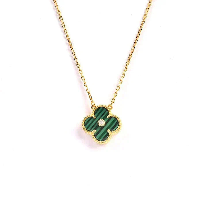 [Luxery]CLOVER 15MM DIAMOND TURQUOISE NECKLACE