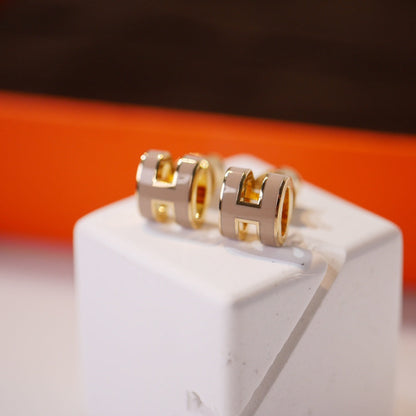 [Luxery]MINI POP H GOLD EARRINGS GREY