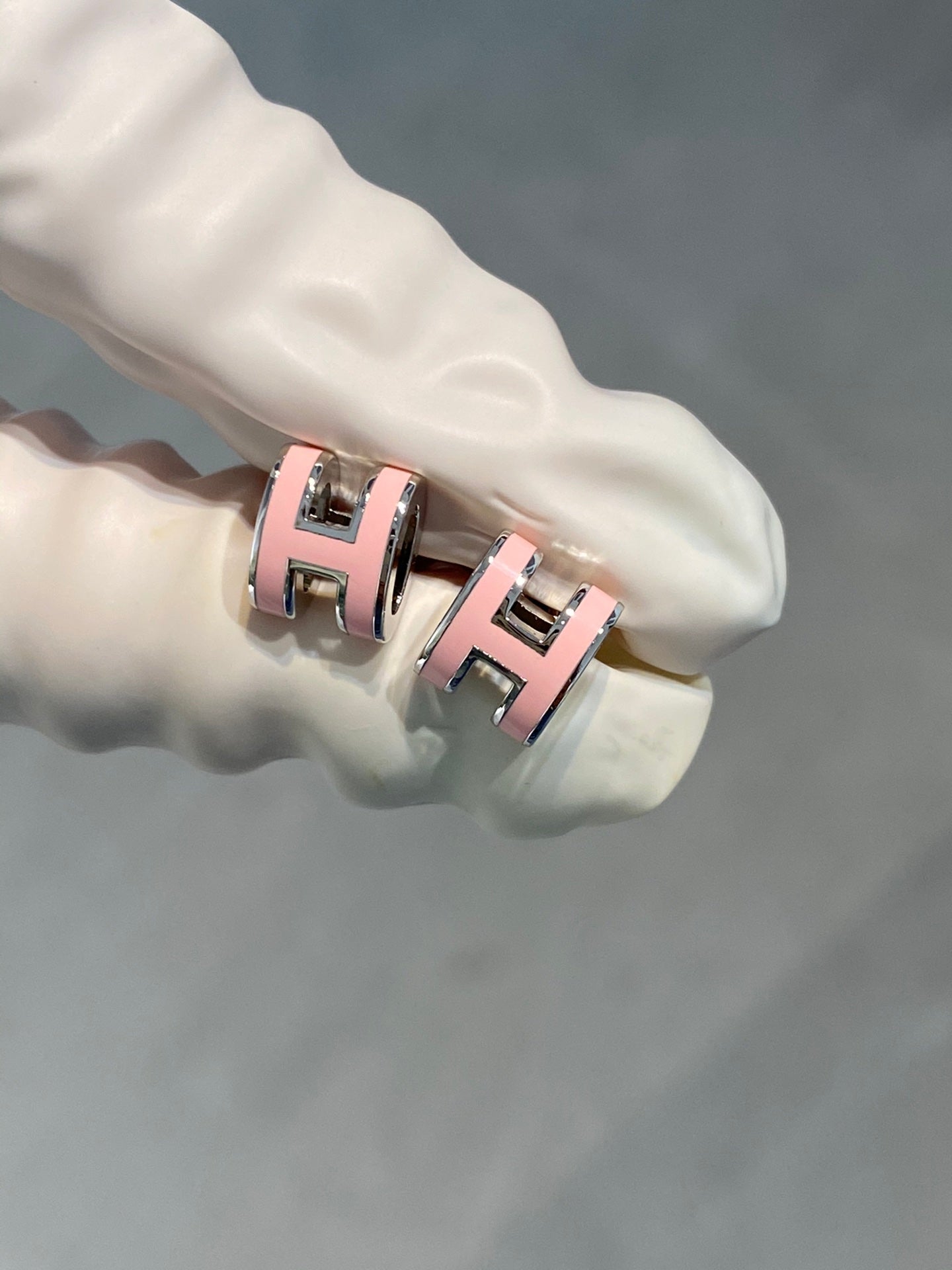 [Luxery]MINI POP H SILVER EARRINGS PINK