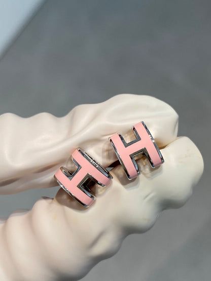 [Luxery]MINI POP H SILVER EARRINGS PINK