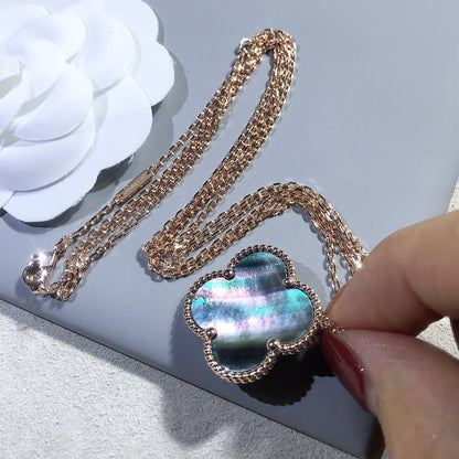 [Luxery]CLOVER 25MM GOLD DARK MOP BIG CLOVER NECKLACE