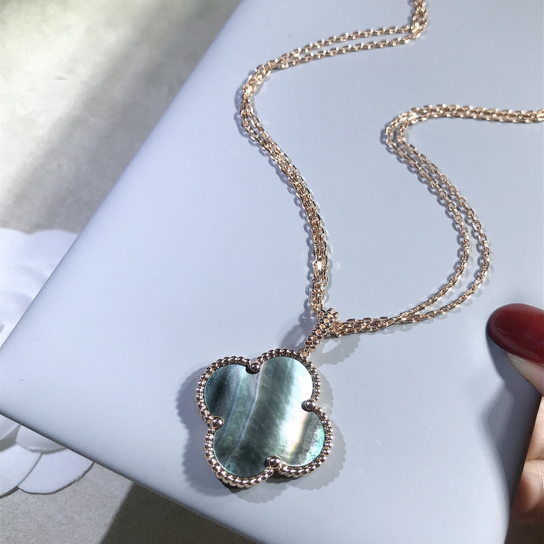 [Luxery]CLOVER 25MM GOLD DARK MOP BIG CLOVER NECKLACE