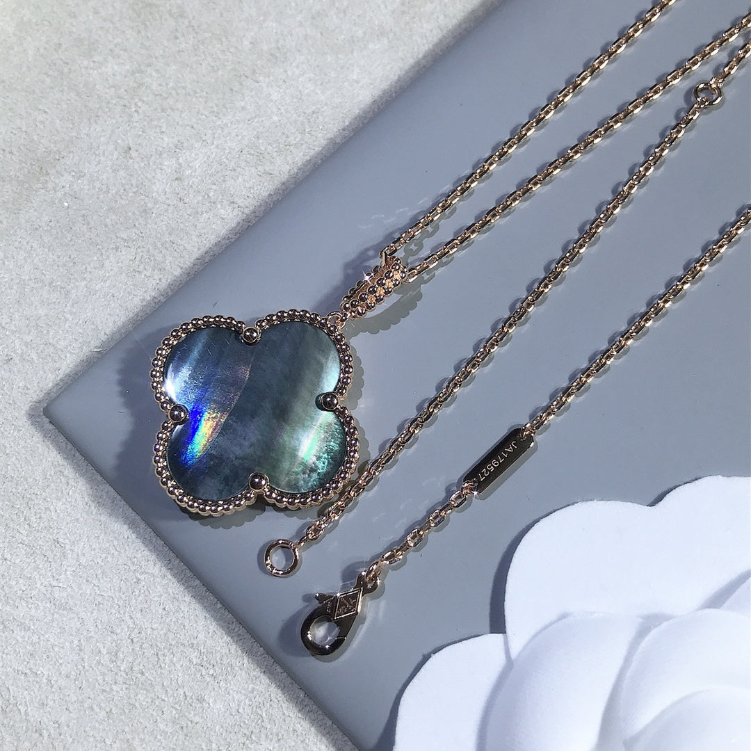 [Luxery]CLOVER 25MM GOLD DARK MOP BIG CLOVER NECKLACE