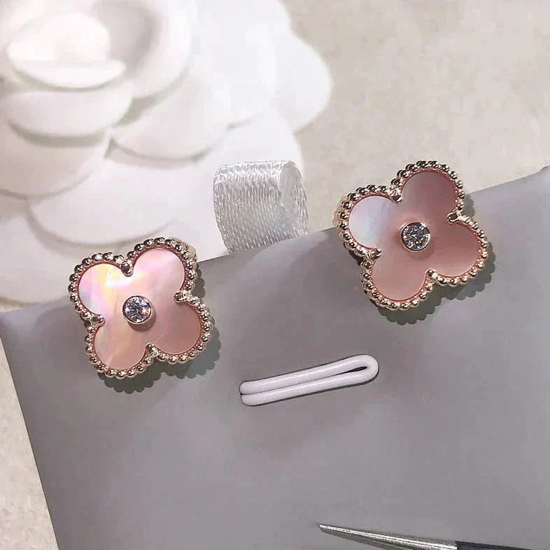 [Luxery]CLOVER MEDIUM 1 MOTIFS  PINK MOP DIAMOND EARRINGS