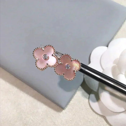 [Luxery]CLOVER MEDIUM 1 MOTIFS  PINK MOP DIAMOND EARRINGS