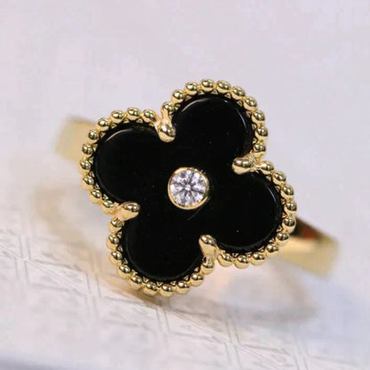 [Luxery]CLOVER ONYX RING GOLD DIAMOND