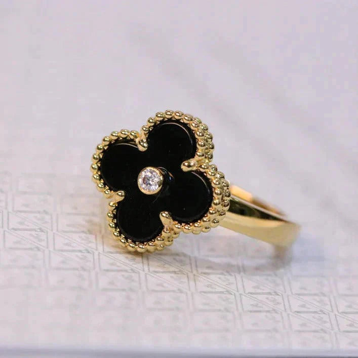[Luxery]CLOVER ONYX RING GOLD DIAMOND