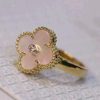 [Luxery]CLOVER PINK MOP RING GOLD DIAMOND