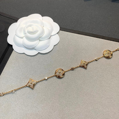 [Luxery]STAR AND SUN 4 MOTIFS GOLD DIAMONDS BRACELET