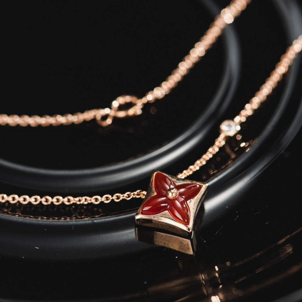 [Luxery]STAR NECKLACE PINK GOLD 1 DIAMOND