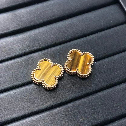 [Luxery]CLOVER MEDIUM 1 MOTIFS TIGER EYE EARRINGS