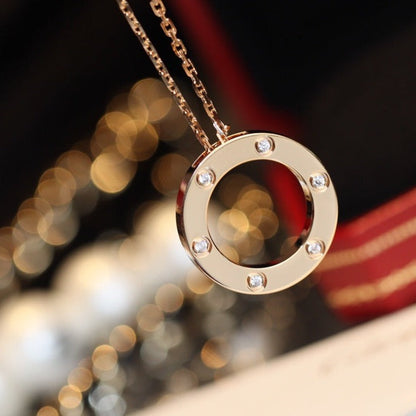 [Luxery]LOVE NECKLACE 16MM 6 DIAMONDS PINK GOLD