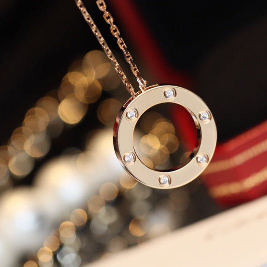 [Luxery]LOVE NECKLACE 16MM 6 DIAMONDS PINK GOLD