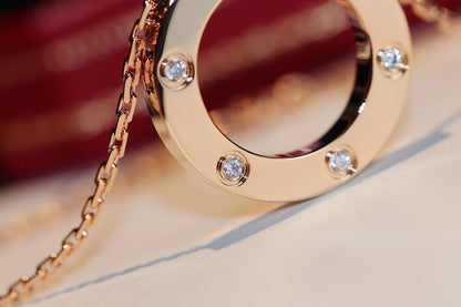 [Luxery]LOVE NECKLACE 16MM 6 DIAMONDS PINK GOLD