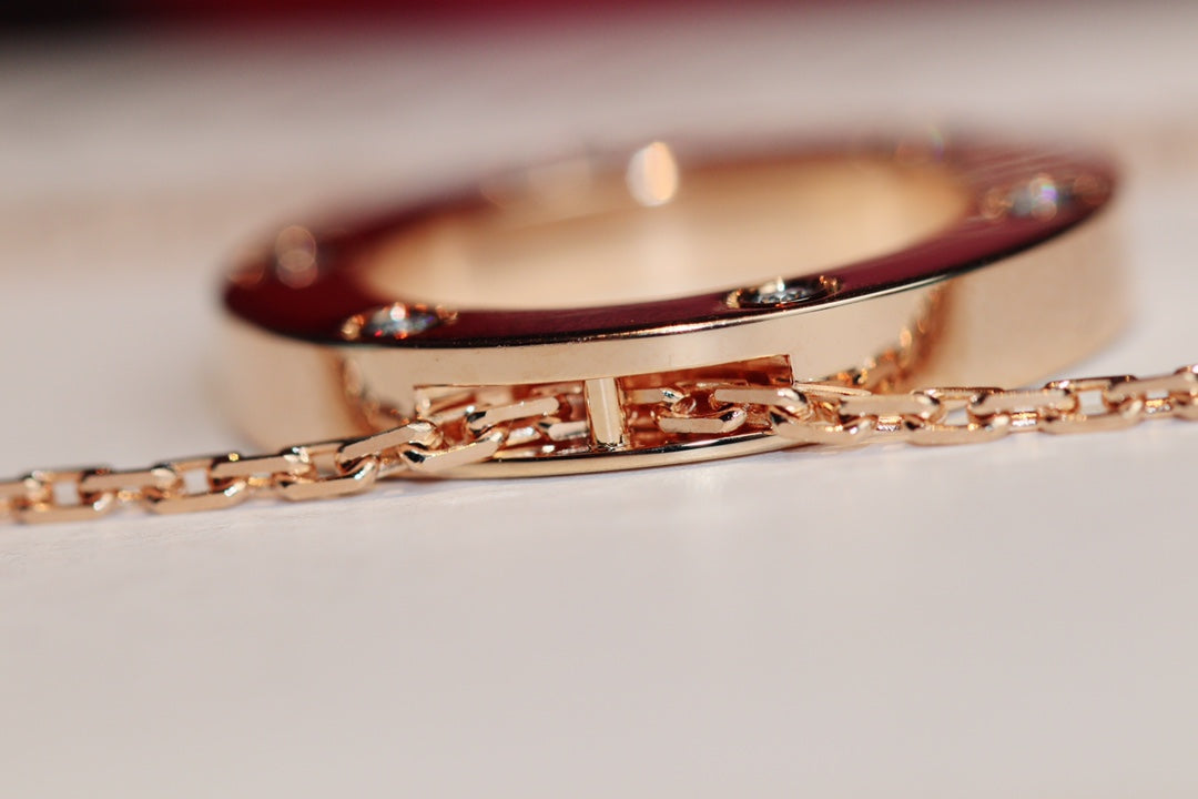 [Luxery]LOVE NECKLACE 16MM 6 DIAMONDS PINK GOLD