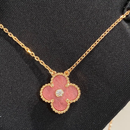 [Luxery]CLOVER 15MM DIAMOND RHODONITE NECKLACE