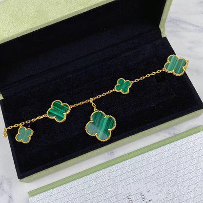 [Luxery]MAGIC CLOVER MALACHITE GOLD BRACELET 5 MOTIFS