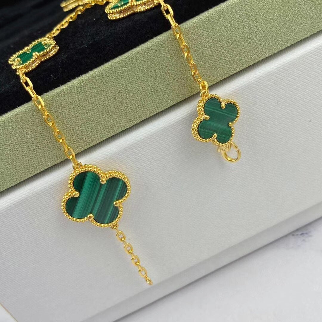 [Luxery]MAGIC CLOVER MALACHITE GOLD BRACELET 5 MOTIFS