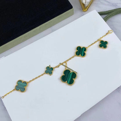 [Luxery]MAGIC CLOVER MALACHITE GOLD BRACELET 5 MOTIFS