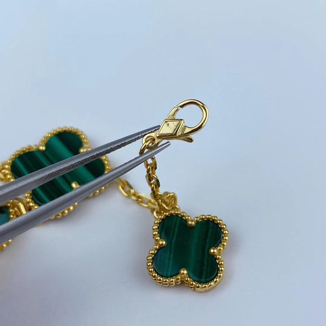 [Luxery]MAGIC CLOVER MALACHITE GOLD BRACELET 5 MOTIFS