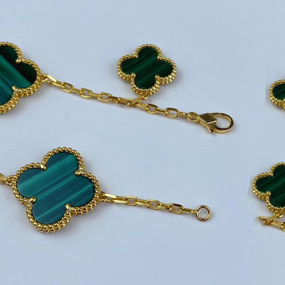 [Luxery]MAGIC CLOVER MALACHITE GOLD BRACELET 5 MOTIFS