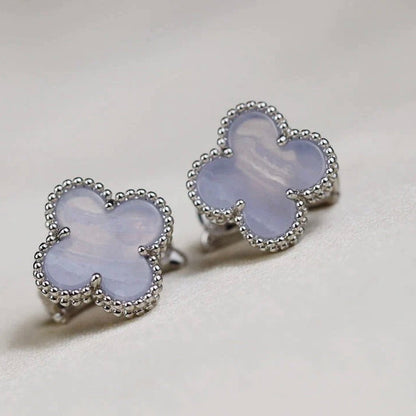 [Luxery]CLOVER MEDIUM 1 MOTIFS  WHITE MOP EARRINGS SILVER